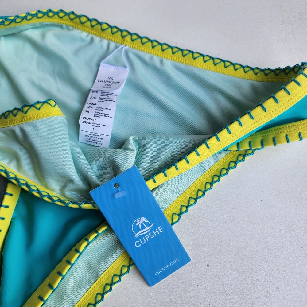 NWT Cupshe Women's Take Me To Tulum Colorblock Cheeky Bikini Bottoms Green XS - Picture 6 of 9